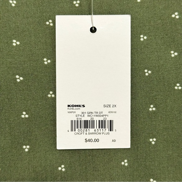 Croft & Barrow Plus Green Dot Print Blouse 2X NWT Fall Ready - Picture 6 of 10